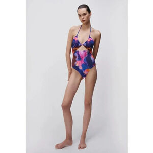 Jonathan Simkhai Judite Watercolor‎ One Piece Cut Out Bathing Suit Size Small